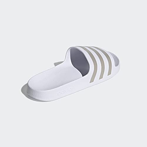 adidas Unisex Adilette Aqua Slide Sandal, White/Platin Metallic/White, 12 US Men