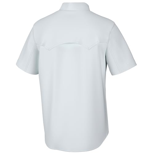HUK Men's Standard Diamond Back Solid Short Sleeve Button, Fishing Shirt, White