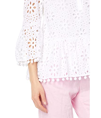 Lilly Pulitzer 3/4 Sleeve Bekah Eyelet Top Resort White Funflower Eyelet LG