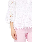 Lilly Pulitzer 3/4 Sleeve Bekah Eyelet Top Resort White Funflower Eyelet LG
