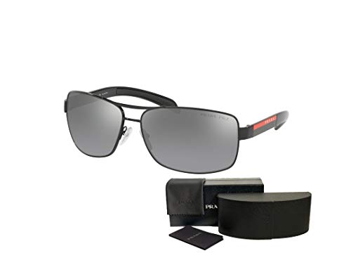 Prada PS54IS 1AB2F2 65M Black/Grey Mirror Silver Gradient Polarized Rectangular Sunglasses For Men + BUNDLE with Designer iWear Eyewear Kit
