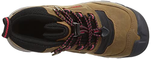 KEEN Ridge Flex Mid Height Waterproof Leather Hiking Boots, Bison/Red Carpet, 4 US Unisex Big Kid