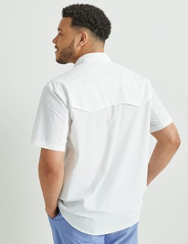 HUK Men's Standard Diamond Back Solid Short Sleeve Button, Fishing Shirt, White