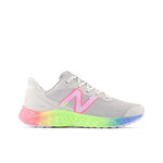 New Balance KIds Arishi Fresh Foam v4 Sneaker, LIGHT ALUMINUM/CYBER LILAC/NEON PINK, 3.5 W Big Kid (8-12 Years)