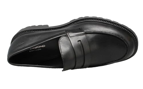 Vagabond Womens Kenova Smooth Black Leather Chunky Sole Loafers - Black - 10