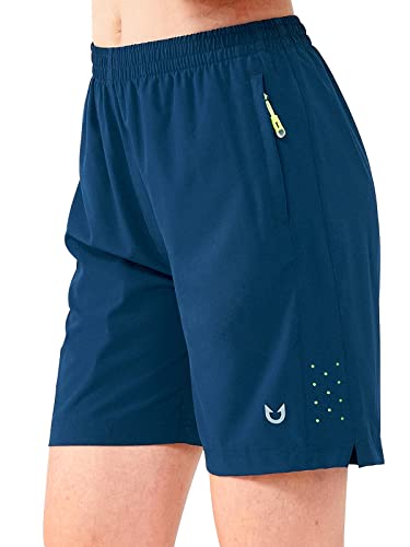 NORTHYARD Women's Athletic Hiking Shorts Quick Dry Active Running Lightweight Shorts for Gym Workout with 3 Zipper Pockets Seablue 2XL