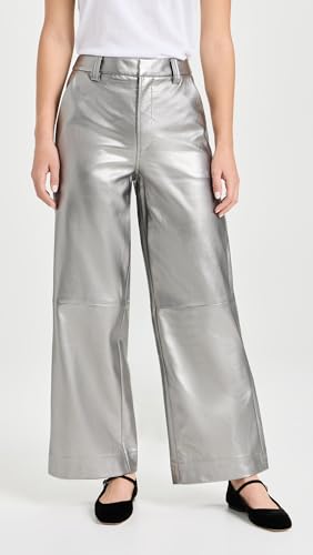 Joe's Jeans Women's The Mia Vegan Leather Crop Trouser, Metallic Silver