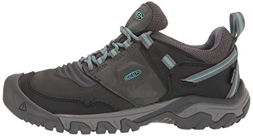 KEEN Women's Ridge Flex Low Height Waterproof Hiking Boots, Raven/Porcelain, 8