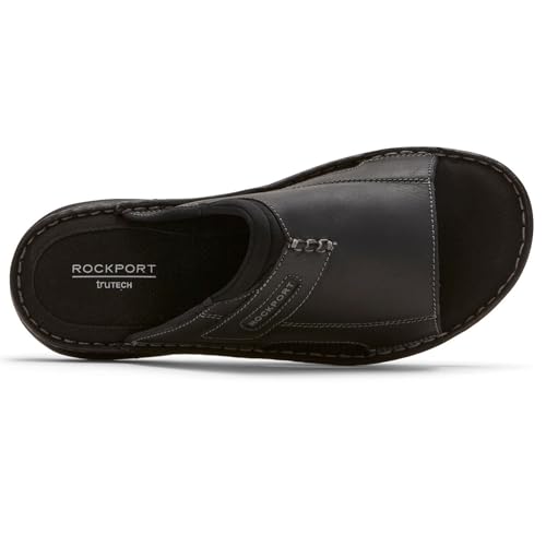Rockport Men's Darwyn 2 Slide Sandal, Black Leather 2, 9.5