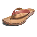 OLUKAI Nonohe Women's Beach Sandal, Premium Full-Grain Leather Flip-Flops, All-Day Support & Breathable Lining, Wet Grip Sole & Easy Slip-On Design, Cedarwood/Golden Sand, 9