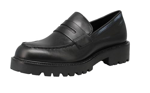 Vagabond Womens Kenova Smooth Black Leather Chunky Sole Loafers - Black - 10