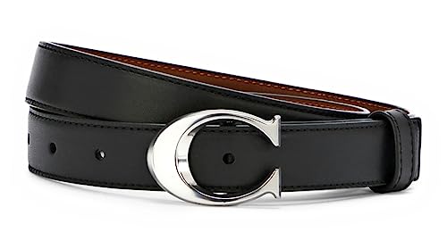 Coach Women's Signature Buckle Belt, 25mm (Silver Buckle - Black - Dark Saddle, XL)