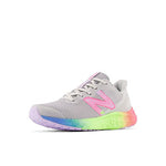 New Balance KIds Arishi Fresh Foam v4 Sneaker, LIGHT ALUMINUM/CYBER LILAC/NEON PINK, 3.5 W Big Kid (8-12 Years)
