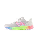 New Balance KIds Arishi Fresh Foam v4 Sneaker, LIGHT ALUMINUM/CYBER LILAC/NEON PINK, 3.5 W Big Kid (8-12 Years)