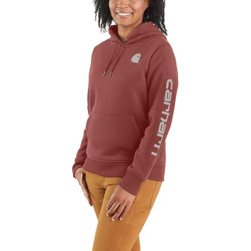 Carhartt Women's Relaxed Fit Midweight Logo Sleeve Graphic Sweatshirt (Also Available in Plus Sizes), Sable