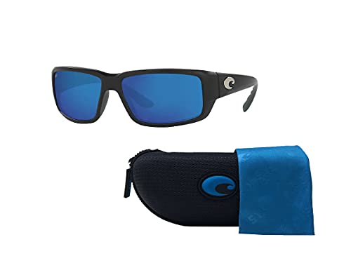 Costa Fantail 6S9006 900637 59MM 11 Matte Black/Blue Mirror 580g Polarized Rectangular Sunglasses for Men + BUNDLE with Designer iWear Eyewear Kit