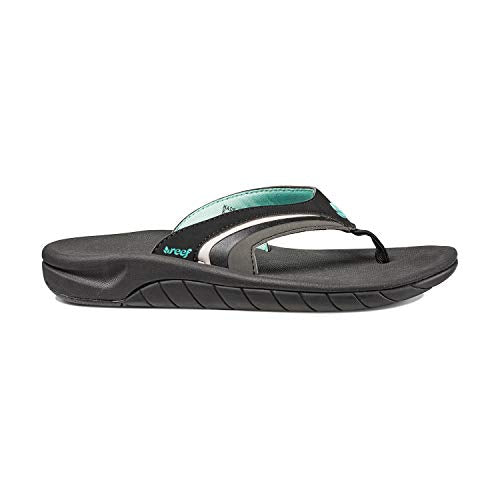 Reef Women's Sandals, Girls Slap 3, Black/Black/Aqua, 10