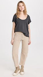 Free People Dylan Tee for Women - Scoop Neckline with Short Sleeves, Super Comfy and Breathable Tee Charcoal MD (Women's 8-10) One Size