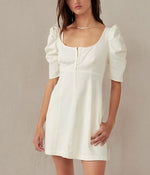 Free People Cheyenne Denim Mini Dress Ivory XS (Women's 0-2)