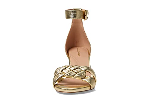 Cole Haan Adella Braided Sandals for Women – Medium Width – Open Almond Toe – PU Midsole – Sculpted Heel Gold Leather 10 B - Medium