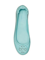 Tory Burch Minnie Travel Ballet with Patent Leather Logo Flats Size 8 Island Blue