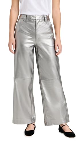 Joe's Jeans Women's The Mia Vegan Leather Crop Trouser, Metallic Silver