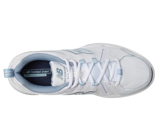 New Balance Women's 608 V5 Casual Comfort Cross Trainer, White/Light Blue, 10.5 Wide