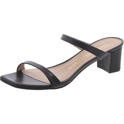 Stuart Weitzman Aleena 50 Block Slide Heels for Women - Leather Upper and Lining, Sleek Straps Design, and Rubber Outsole Black 9 B
