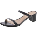 Stuart Weitzman Aleena 50 Block Slide Heels for Women - Leather Upper and Lining, Sleek Straps Design, and Rubber Outsole Black 9 B