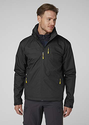 Helly Hansen Men's Crew Hooded Waterproof Windproof Breathable Rain Coat Jacket, 990 Black, Large