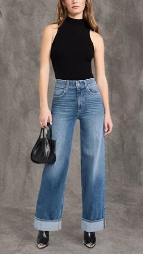 PAIGE Women's Sasha 32" Wide Cuff Jeans, Stefania, Blue, 28