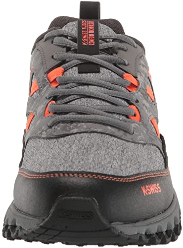 K-Swiss Men's Tubes 200 Trail Running Shoe, Steel Gray/Jet Black/Red Orange, 11