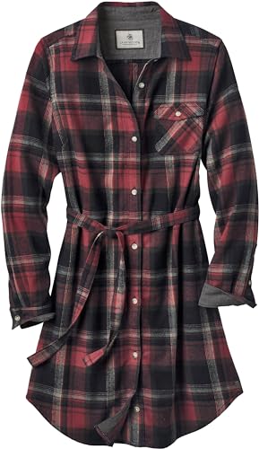 Legendary Whitetails Women's Open Spaces Dress, Flannel Long Sleeve Button Up Tunic with Belt, Forest Plaid, Small
