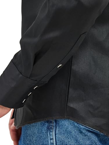 Wrangler Mens Cowboy Cut Western Two Pocket Long Sleeve Snap Work - Firm Finish Button Down Shirts, Black, X-Large US