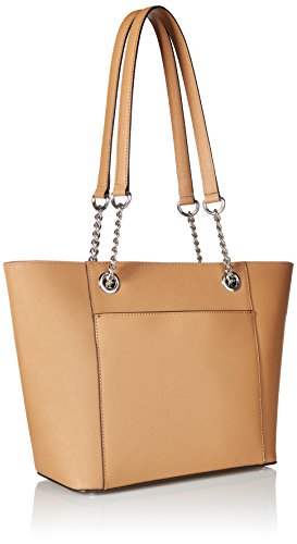 Calvin Klein Hayden Saffiano Leather East/West Top Zip Chain Tote, Buff