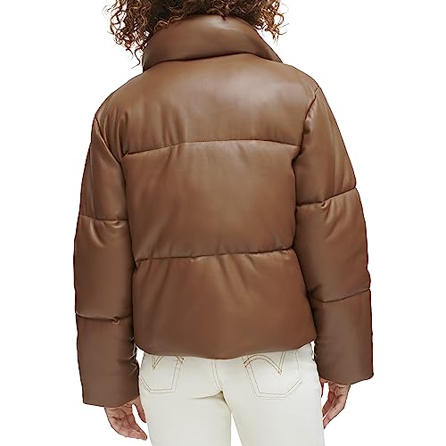 Levi's Women's Vegan Leather Quilted Short Puffer Jacket, Caramel