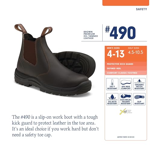 Blundstone Men's 490 Work Series Slip Resistant Chelsea Boots – Premium Oil-Tanned Leather Boot, TPU Outsole & Kick Guard Toe Protective Footwear for Men, Stout Brown, 6.5 US Men / 5.5 AU