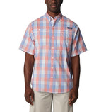 Columbia Men's Super Tamiami Short Sleeve Shirt, Vivid Blue/All Over Gingham, Small