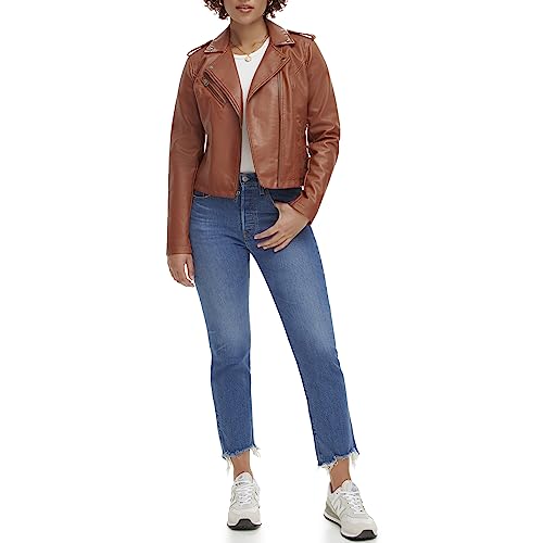 Levi's Women's Faux Leather Classic Asymmetrical Motorcycle Jacket (Standard & Plus Sizes), Camel, X-Large