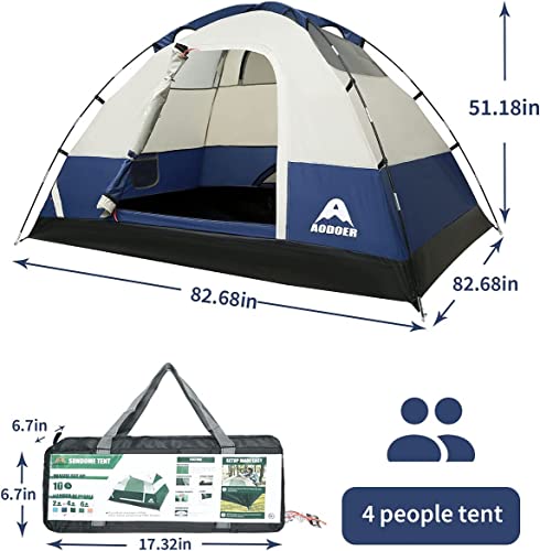 SPORTLIMIT 4 Person Tent with Removable Rain Fly, Waterproof Camping Tents Easy Setup, 3 Mesh Windows with Double Layer for Camp Backpacking Hiking Outdoor for 4 Seasons(Navy)