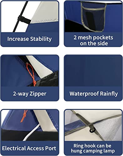 SPORTLIMIT 4 Person Tent with Removable Rain Fly, Waterproof Camping Tents Easy Setup, 3 Mesh Windows with Double Layer for Camp Backpacking Hiking Outdoor for 4 Seasons(Navy)