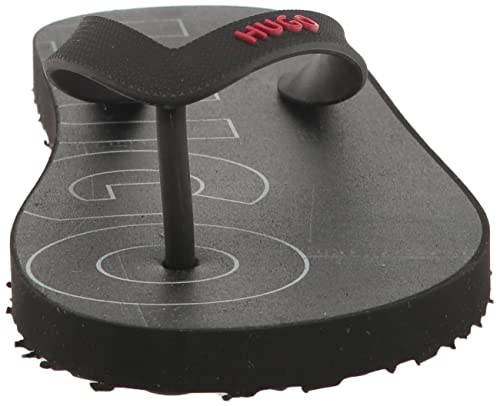 HUGO Mens Bold Logo Denim Print Flip-Flop, Charcoal Denim, 12 US