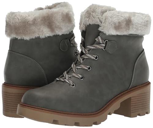 EVANS Women's Bella Winter Lace Up Faux Leather Boot Fashion, Taupe, 8 Wide