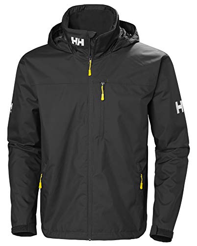 Helly Hansen Men's Crew Hooded Waterproof Windproof Breathable Rain Coat Jacket, 990 Black, Large