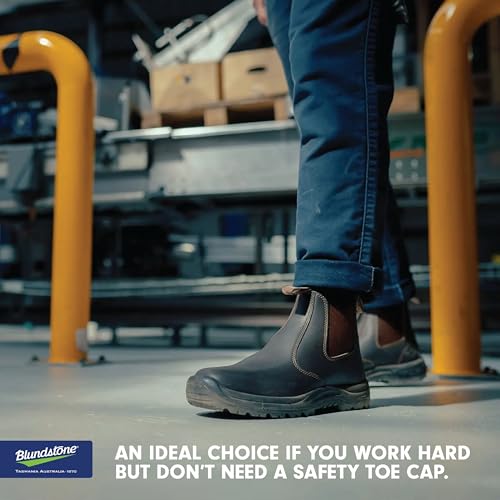 Blundstone Men's 490 Work Series Slip Resistant Chelsea Boots – Premium Oil-Tanned Leather Boot, TPU Outsole & Kick Guard Toe Protective Footwear for Men, Stout Brown, 6 US Men / 5 AU