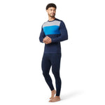 Smartwool Men's Classic Thermal Merino Wool Base Layer — Colorblock Crew (Slim Fit), Deep Navy-Laguna Blue, Large