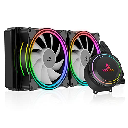 NexiGo CPU Liquid Cooler with Dual PWM Fans, 240mm Radiator, ARGB Lighting, 5V 3 Pin ARGB Header Extender, Computer Liquid Cooling System for AMD/Intel
