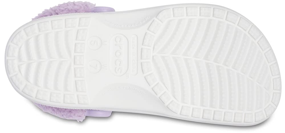 Crocs Unisex-Adult Baya Lined Fuzz Strap Clogs, White/Lavender, 11 US