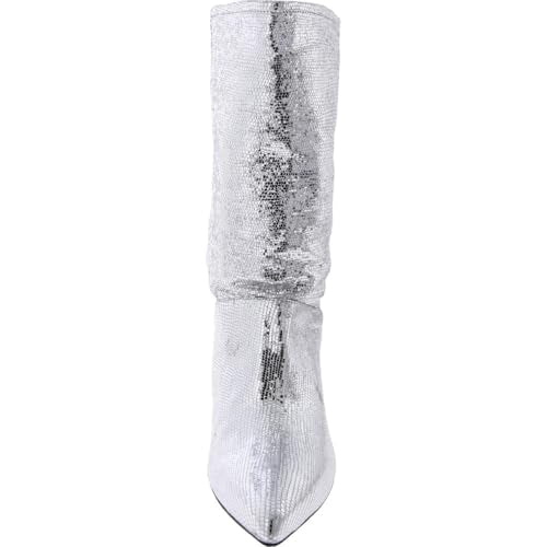 AllSaints Women's Orlana Shimmer Boots Mid Calf, Metallic Silver, 7