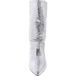 AllSaints Women's Orlana Shimmer Boots Mid Calf, Metallic Silver, 7